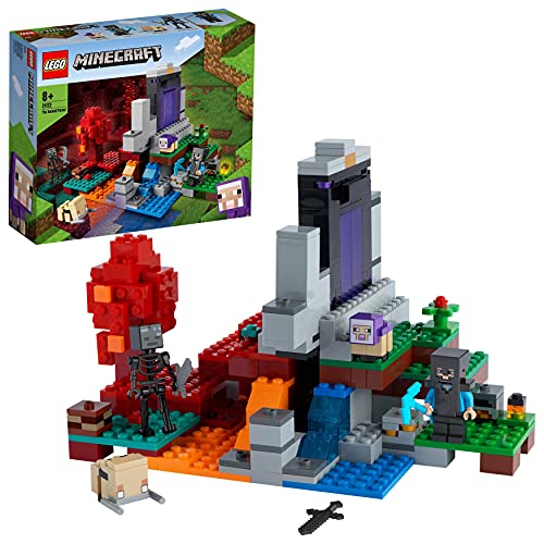 LEGO 21172 Minecraft El Portal en Ruinas, Juego de Acción, Set de Construcción para Niños de 8 Años y Más con Mini Figuras y Animales de Juguete