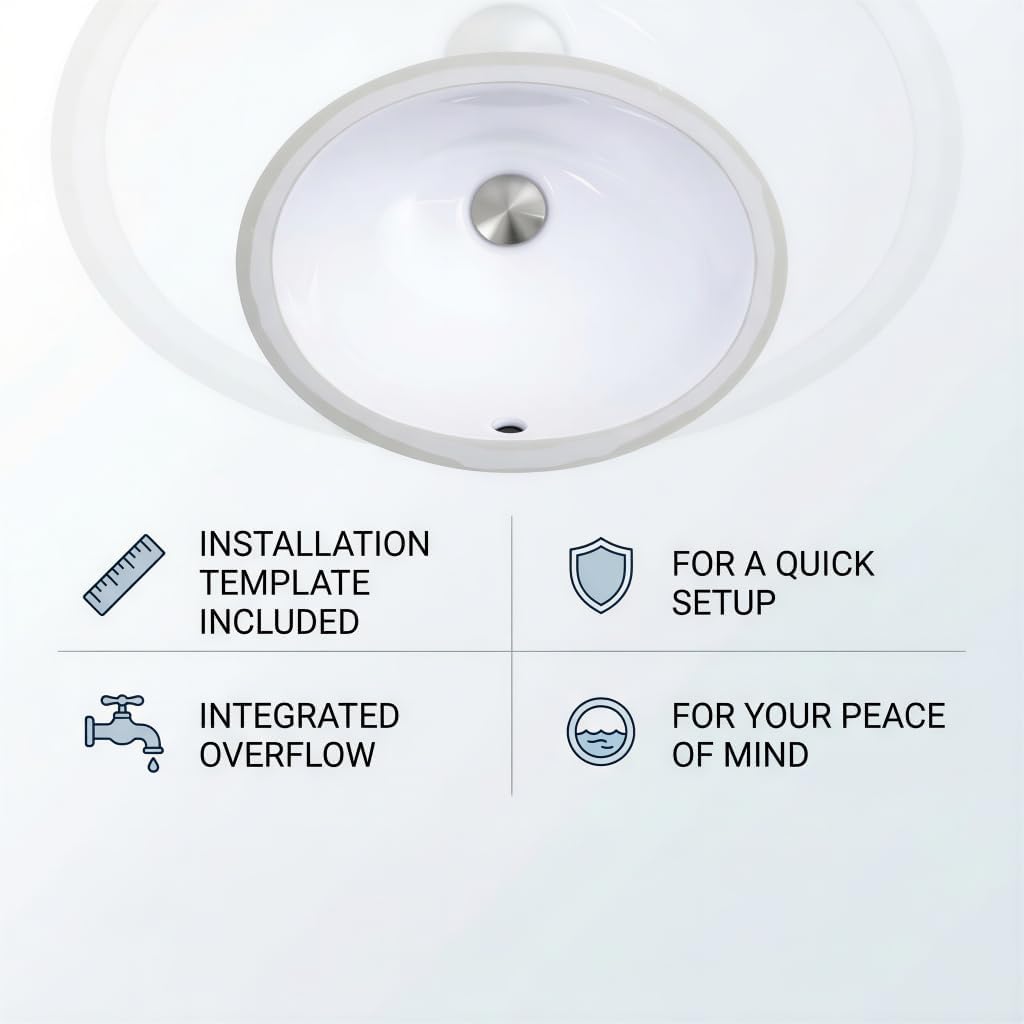 Nantucket Sinks UM-13x10-W Small Undermount Bathroom Sink – 13"x10" Interior Bowl Oval Ceramic Bath Vanity Sink, Mini Tiny, Overflow, High Gloss White Vitreous China – Scratch&Stain Resistant