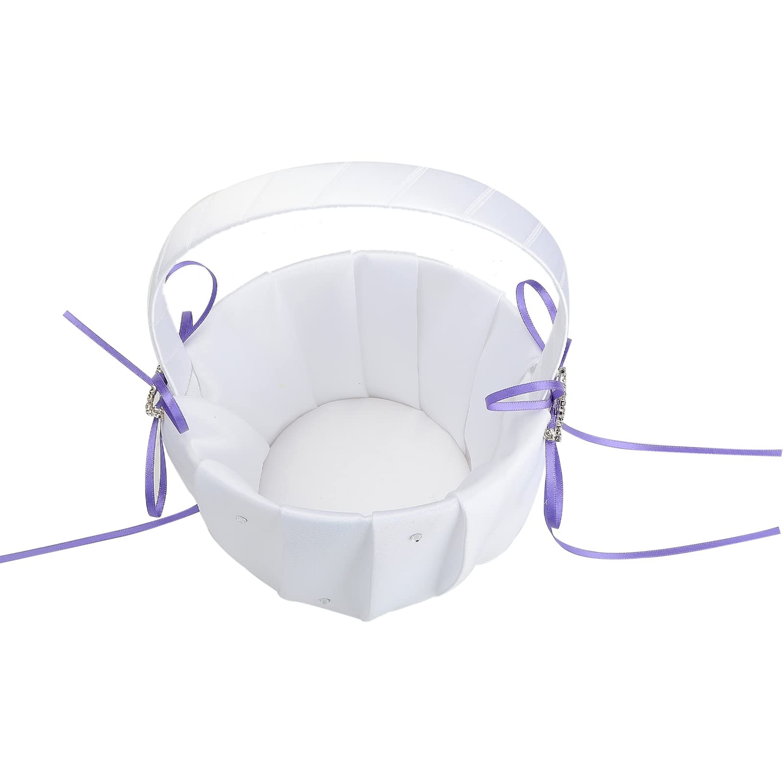 Almohada portadora de anillos de boda y cesta de niña de flores, cesta de pétalos de satén con diamantes de imitación para propuesta, compromiso, ceremonia de boda