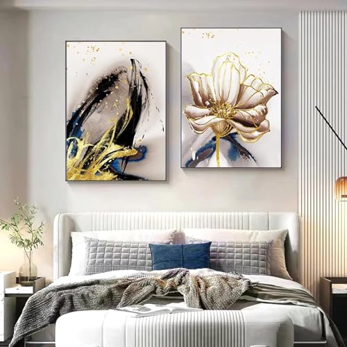 Affiches de fleurs abstraites en feuille d'or pour art mural