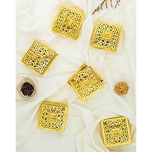 Satyam Kraft Plastic(Pack Of 6) Golden Decorative Box For Storage & Decoration Gift Box For Wedding Box For Storage,Gift (Square)