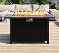 SUNLEI 45 Inch Gas Fire Pit Table, Patio Outdoor Propane Fire Pits with Removable Lid & Waterproof Cover, 50000 BTU with Lava Rock and Alumium Frame Tables for Patio Garden(Grey)