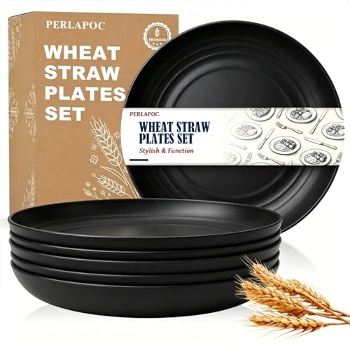Image of Plastic Plates Reusable Set of 6, 9IN Wheat Straw Camping Plates