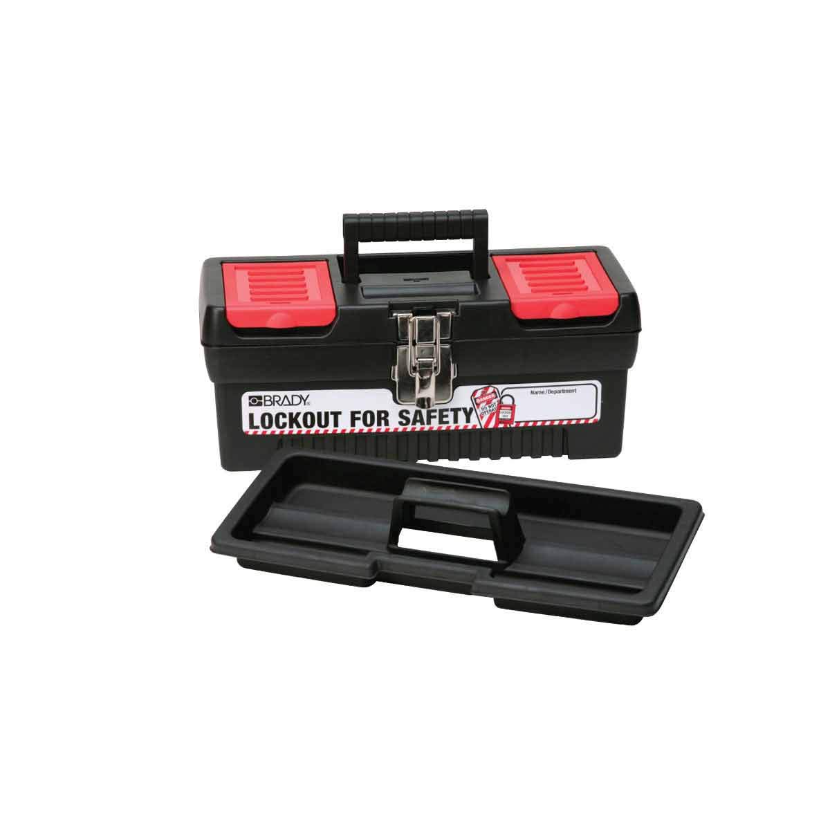 Brady Polypropylene Lockout Toolbox, Legend "Lockout For Safety", Small, 7.1" Height, 14" Width, 5.5" Depth