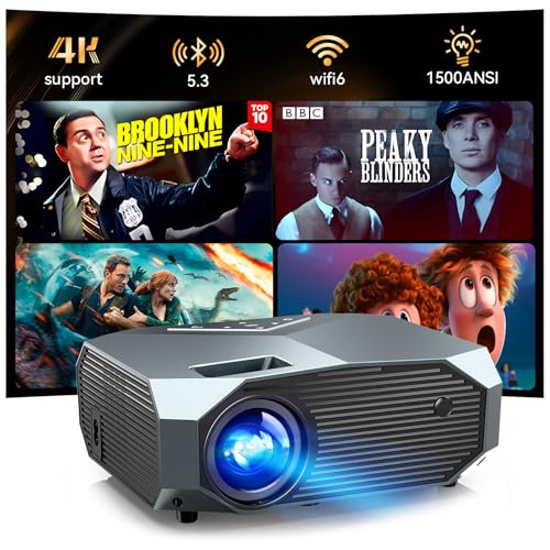 YOWHICK Projector with WiFi and Bluetooth, Native 1080P Outdoor Portable Movie Projector, 50%-100% Zoom, 400' Display, 4K Projector Compatible with HDMI/USB/PC/TV/PS5/DVD/Android/iOS (grey)