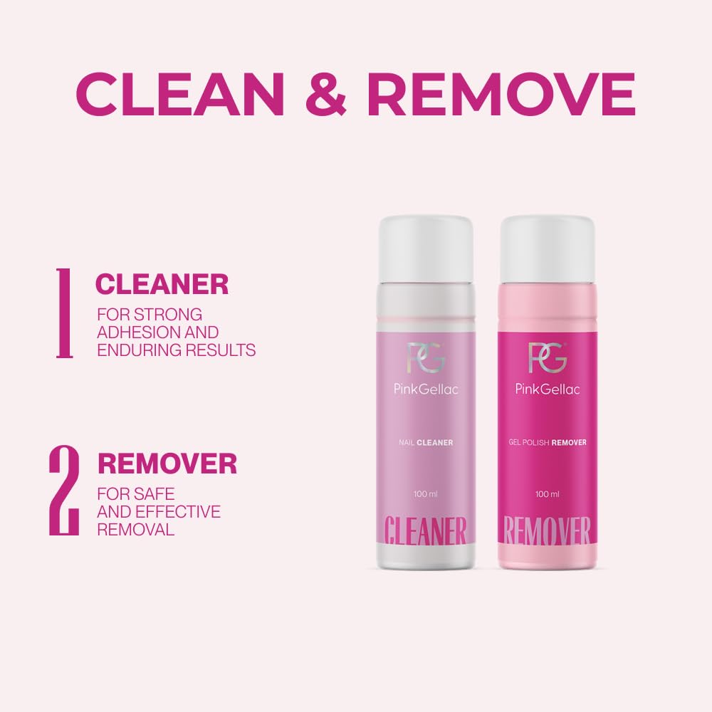 Pink Gellac Zestaw żelowych paznokci – zestaw lakierów do paznokci UV z lampą UV w kolorze różowym, 1 x różowy kolor 15 ml, lakier bazowy, pilnik do paznokci, zmywacz i środek do czyszczenia paznokci