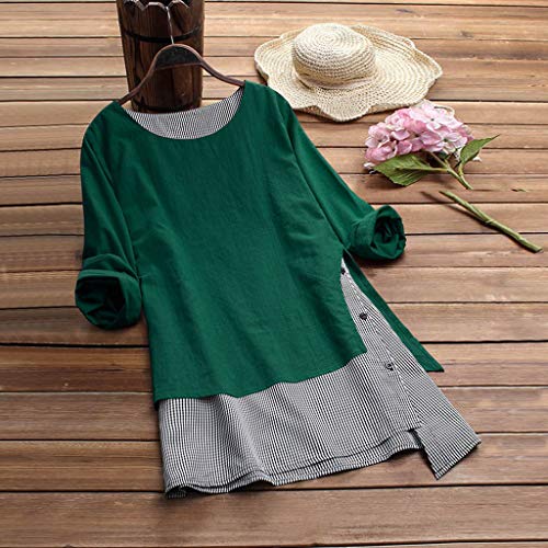 Axiba Vestido de manga comprida com bolsos estilo túnica, rodado, simples, verde, 4GG