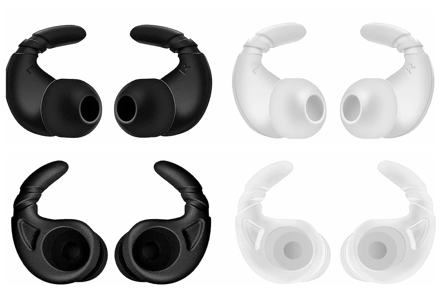 JNSA Ear Tip Anti-Slip Sports Earbuds Tips Ear Fins Wingtips Noise Isolation Replacement Eartips Adapters for in-Ear Earphones 4mm to 6mm Nozzle Attachment 4 Pairs, Black and White HT4BW