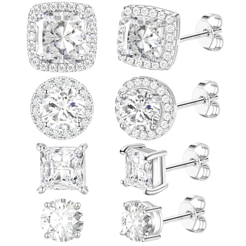 J.Fée 4 Paia Set Orecchini Donna Argento 925 Orecchino Uomo Orecchini Donna, Orecchino Uomo Diamante Argento, 5A Zircone brillante, Regalo Donne Signore Regalo Festa Della Mamma