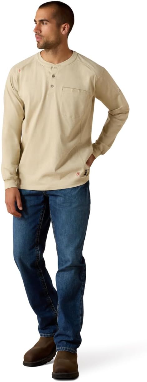 Ariat Men's Big and Tall Flame Resistant Air Henley Shirt, Beige, XL - Image 3