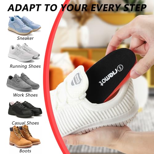 Image of riemot Sports Insoles for Men, High Elasticity PU Shoe Inserts with Arch Support and Heel Cup, Shock Absorbing Insoles for Walking, Light Running, Sneakers & Running Shoes Black US8 / EU41