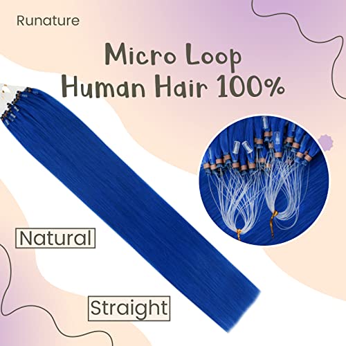 RUNATURE Micro Loop Hair Extensions Real Human Hair Blue Hair Extensions Micro Ring Hair Extensions Colored Blue Human Hair Extensions 14 Inch 25g/25strands - Image 2