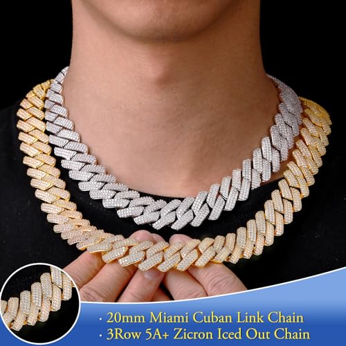 Image of Ucciyo 20MM Cuban Link Chain for Men Iced Out Miami Cuban Necklace 18k Gold Plated 5A+ Zicron 10MM /12MM /14MM /20MM Iced Out Chain Gold /Silver Bling Luxury Hip Hop Jewelry For Women Men