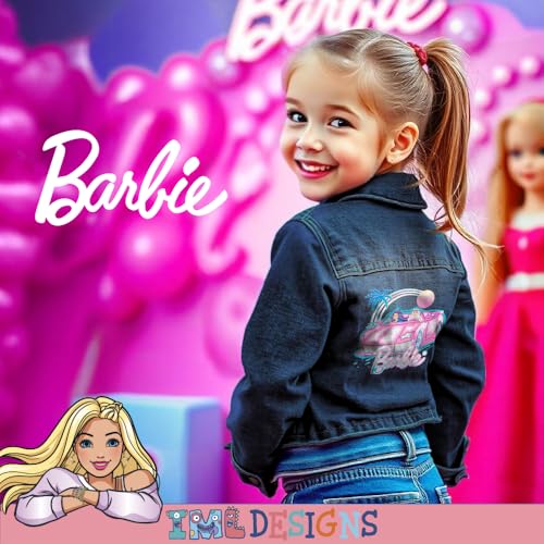 Barbie Girl's Button Up Jean Jacket - Fashion Denim Jacket Print for Kids4
