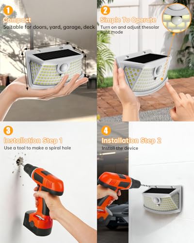 Image of Aootek New Solar Motion Sensor Lights 120 LEDs with Lights Reflector,270 Wide Angle, IP65 Waterproof, Step Lights for Front Door, Yard, Garage, Deck (White, Daylight White, 2-Pack)
