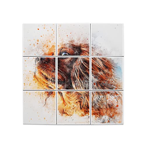 Carreaux Céramique Cavalier King Charles déco murale tableau petit chien marron mignon x9