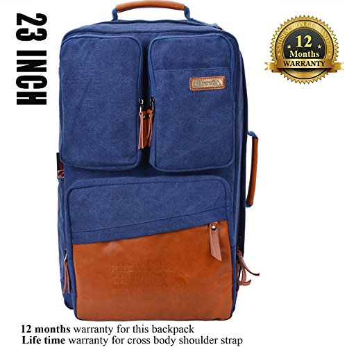 WITZMAN Vintage Canvas Backpack Carry on Travel Backpack for Men Duffel Bag Hiking Rucksack (6617 blue)