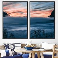 2 Piece Framed Canvas Wall Art Skyline and Sunset Canvas Prints Home Artwork Decoration for Living Room,Bedroom - 16