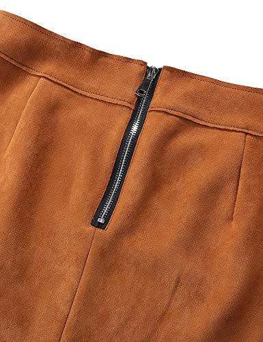 Bellivera Women Faux Suede Leather Pencil Skirt, Fall Casual Midi Skirts Spring and Summer Hip Wrapped Back Split FF21 Camel S - Image 6