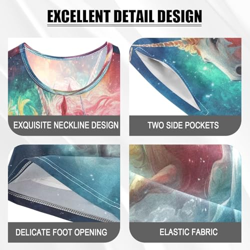 ALAZA Unicorn Galaxy Nebula Animal Horse Pajamas Set Short Sleeve Cotton Sleepwear Summer Pjs 2 Piece 5-14Y4