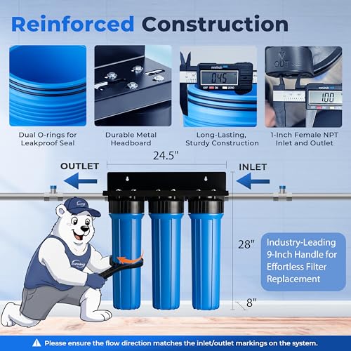 Image of iSpring PFAS & Heavy Metals Whole House Water Filter System, SGS-Tested to Reduce Up to 99% PFOA & PFOS 3-Stage Filtration Removes Sediment, Lead, 20 inch x 4.5 inch Filters 1 inch Inlet /Outlet Model: WGB32B-PFKS