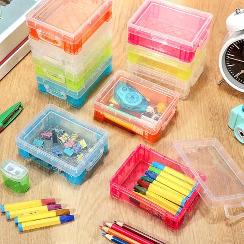 Image of Suzile 40 Pcs Plastic Crayon Boxes Holds 24 Crayon with Snap Lid Storage Container Clear Stackable Case for School Office Classroom Supplies Pen Pencil Craft(Clear, Red, Green, Blue, Orange)