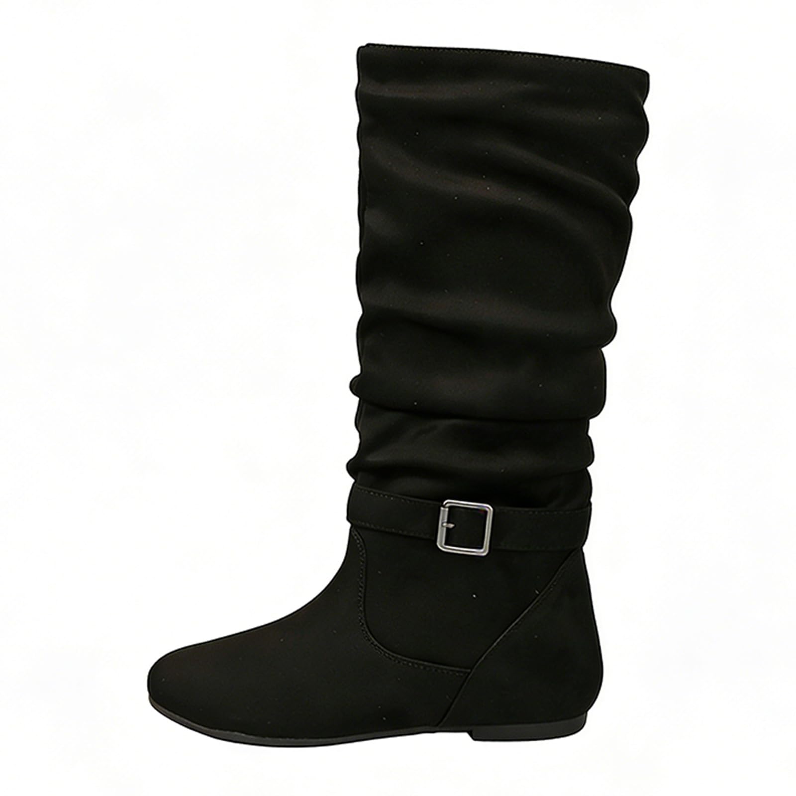 Botines de Ante para Mujer Caña Media Estilo Retro Arrugado Punta Redonda Tacón Bajo Plano Cremallera Lateral Completa Calzado Casual para Todas las Estaciones para Trabajar Citas y Viajar