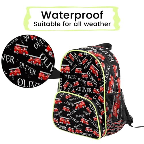 Personalized Toddler Kids Backpack, Custom Mini Backpacks for Preschool, Schoolbag for Boys Girls Black Fire Truck4