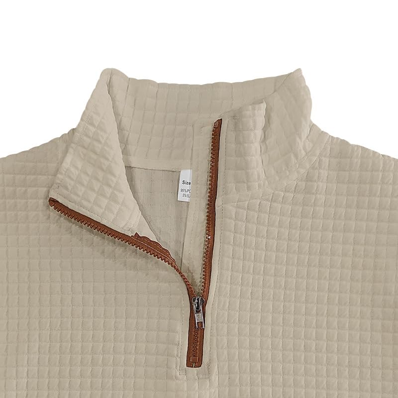 Men's Stand Collar Quarter Zip Sweater-Vintage Waffle Knit Pullover Featuring Elbow Patches & Pockets​​4