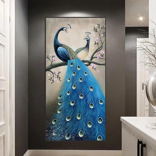 Images pour salon plumes de paon bleu KEBIA décoration murale