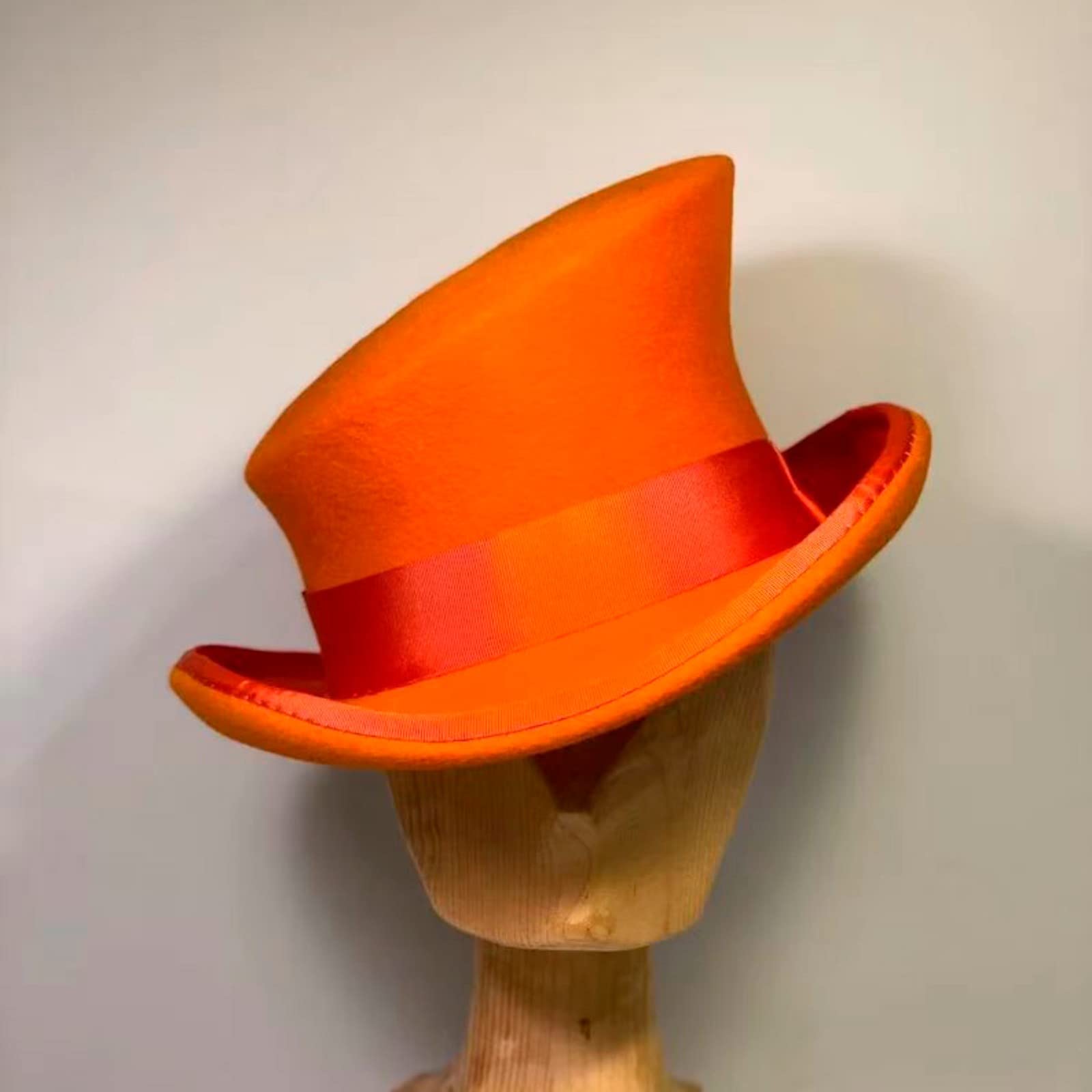 Sombrero de cilindro asimétrico de lana para hombre y mujer, sombrero de vapor punk para hombres, sombrero de copa unisex, sombrero decorativo de invierno, naranja, Talla única