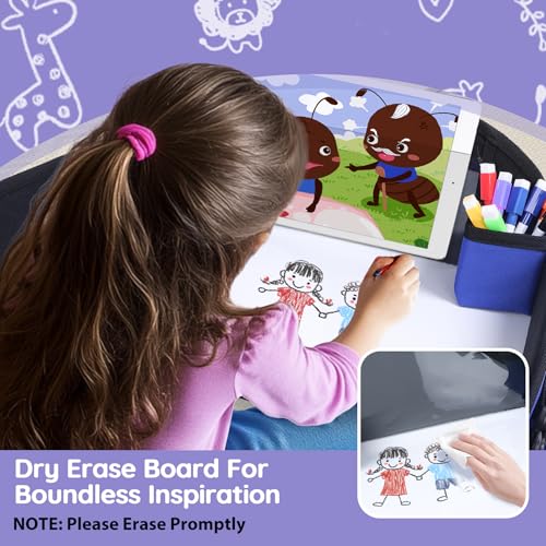 Image of Kids Travel Tray, 2Pcs Car Seat Lap Tray for Toddlers, Road Trip Essentials for Car & Airplane Activities, Portable Organizer with Drawing Kit & Snack Compartments & Markers, Blue