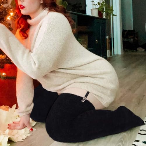 Plus Size Plush Thigh High Socks for Women Fuzzy Stocking Thick Over the Knee Fleece Leg Warmers Boot Socks4