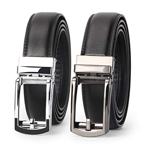WERFORU 2 Pack Leather Ratchet Dress Belt for Men Perfect Fit Waist Size