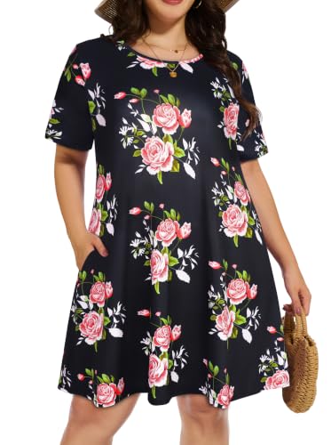 Image of elescat Plus Size Summer Dresses for Women Casual Short Sleeve Pockets Loose Oversized T Shirt Sundress 2026