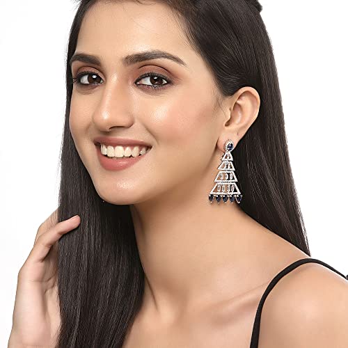 Rhodium-Plated American Diamond Triangular Drop Earrings