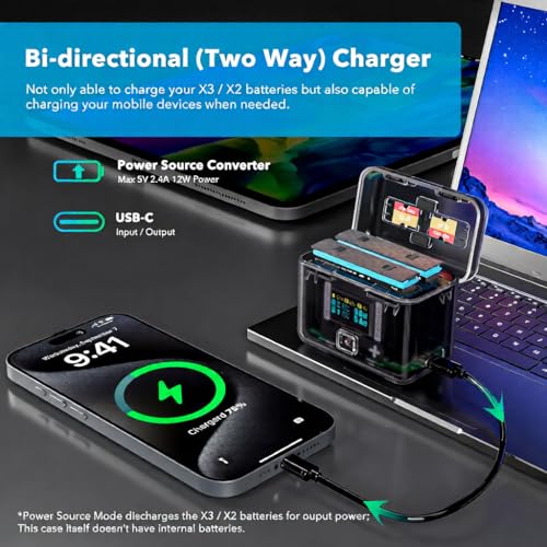 Image of Insta 360 X3 Battery Charger, 30W OLED Screen Intelligent Two Way Charging Case for Insta 360 X3, Compatible with Insta 360 X3 /ONE X2, Insta 360 X3 Charger Accessory, No Internal or X3 /X2 Battery