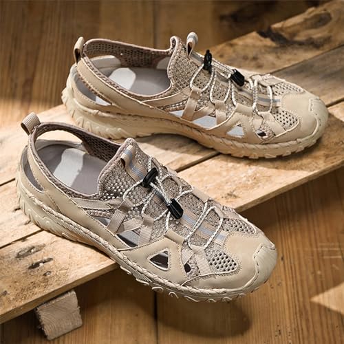 Optigard Men's Closed Toe Hiking Sport Sandals Mesh Breathable Summer Non-Slip Drawstring Sandals Casual Athletic Walking Beach Sandals3