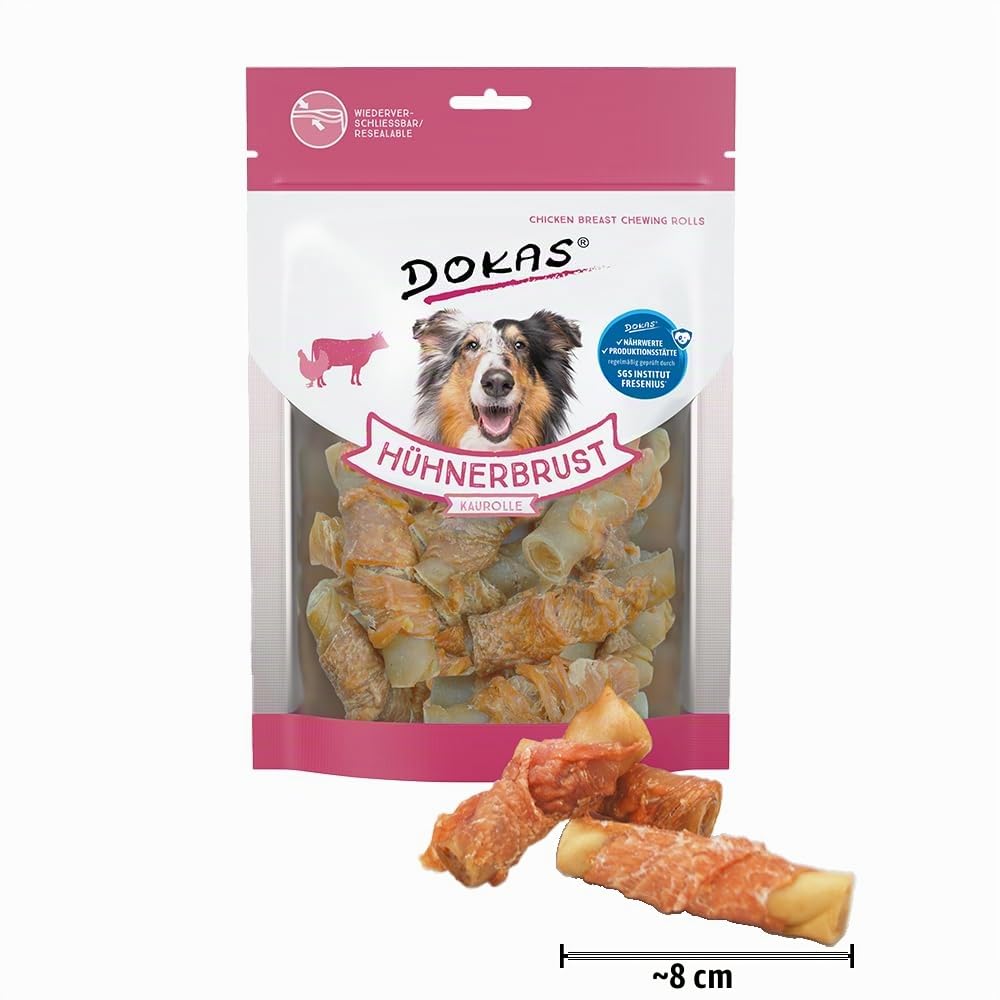 DOKAS Getreidefreier Premium Kausnack mit Hühnerbrust für Hunde – Ideal für zwischendurch, 8 x 250 g