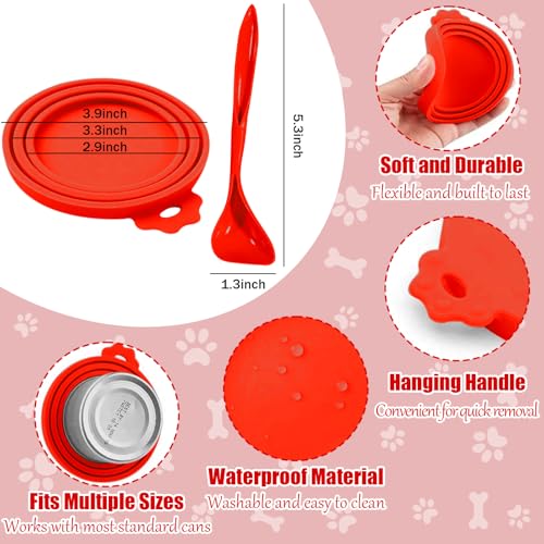 Image of 4PCS Pet Food Can Lids, Silicone Food Can Covers Set with Spoon, Reusable BPA-Free and Dishwasher Safe for Dog and Cat Food Canned, Grey /Red