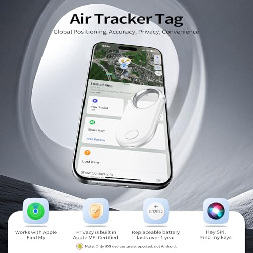 Image of Air Tracker Tags 4 Pack, White - Bluetooth 5.3 Tracker and Item Finder Work with Apple Find My (iOS /iPadOS /MacOS Only), Locate Keys /Luggage /Backpack and More, Replaceable CR2032 Coin Battery