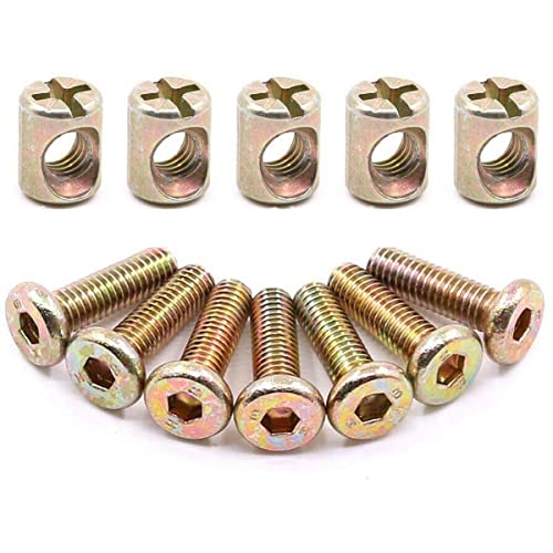 15 Sets Furniture Bolt Nut Set M6 Hex Socket Cap Screw Bolt Nuts Kit 60mm Zinc Plated Flat Head Bolt Barrel Nut Screw Nuts for Furniture Crib Chair