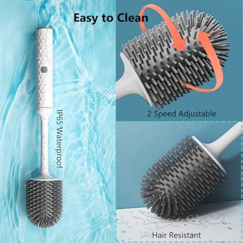 Image of Electric Toilet Brush Rechargeable 360 Spinning Wall-Mounted Toilet Brush, 2 Speed Adjustable, Flexible Silicone Brush Head, Easy for Daily Cleaning, White