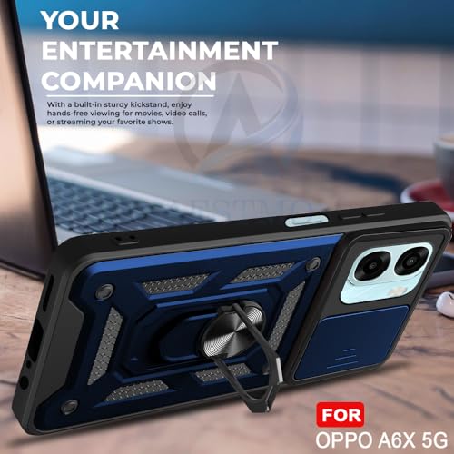 Image of AESTMO Tough Armor Oppo A6S 5G / Oppo K14X 5G / Oppo A6X 5GBumper Back Case Cover | Ring Holder & Sliding Camera Shield Cover | 360 Degree Protection Back Case Cover (Blue)