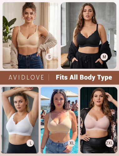 Image of Avidlove Jelly Bras for Women No Underwire Seamless Bralettes Wireless Push Up Scalloped Full Coverage Sports Everyday Bra