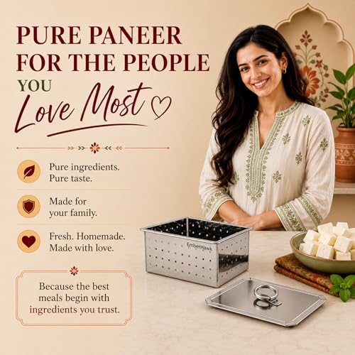Image of Paneer Maker Steel - 12.5 x 10.5 x 6.4cm | Large | 650 ML | Stainless Steel Press Mould for Healthy Homemade Paneer, Tofu & Cheese | Rust-Free, Durable & Easy to Clean