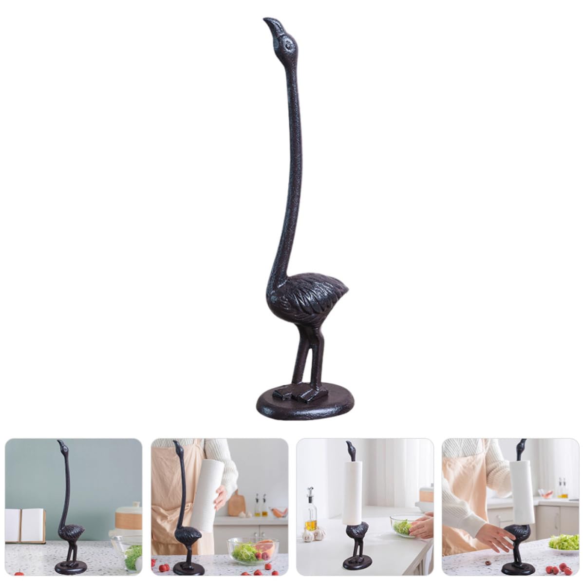 Toyvian Porta Rotolo Carta Cucina Fenicottero, Porta Carta Asciugatutto Verticale da Tavolo, Ferro Nero, Base Antiscivolo, per Cucina e Bagno