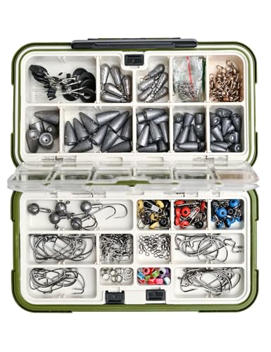 219pcs Fishing Accessories Kit Included Fishing Hooks,Fishing Sinkers Weights,Fishing Rubber Bobber,Jigs,Fishing Beads, Fishing Swivels Snaps, Fishing Gear Kit with Tackle Box- Fishing Gifts for Men