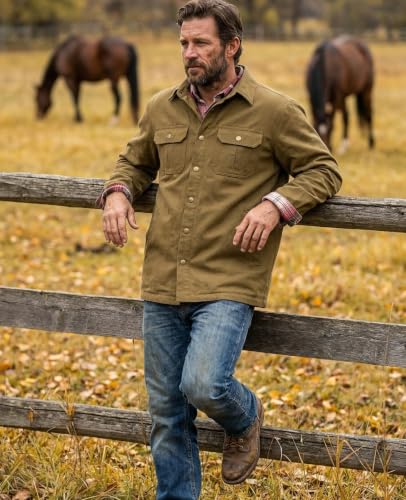 Image of ZENTHACE Men's Full Flannel Lined Shirt Jacket, Heavy Washed Rugged Cotton