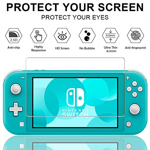 【4 Pack 】 Screen Protector for Nintendo Switch Lite Including 2Pcs Anti-Scratch Tempered Glass + 2Pcs Anti-Blue and UV Light Eye Protection Screen Protector